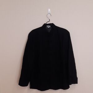 Black 100% Cotton Lightweight Shirt Jacket with Mandarin Collar.